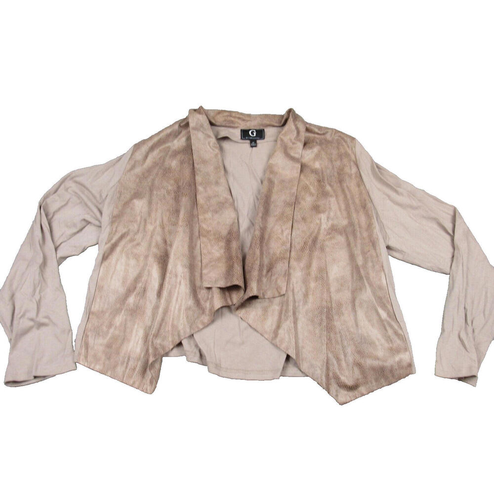 G By Giuliana Women's Beige Snake Print Open Front Waterfall Cardigan Sweater 2X